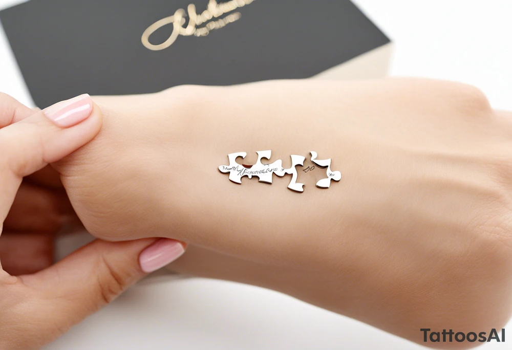 Puzzle Piece: A fine, clean outline with no shading, keeping the design light and elegant.
Handwritten Text: Beneath or slightly to the side of the puzzle piece, your sister’s words “to my favorite sister,” carefully preserving the integrity of her handwriting.
This will create a balanced, meaningful design that's simple yet full of emotion—perfect for a small ankle tattoo. tattoo idea