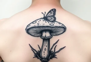 mushroom with butterlys above it tattoo idea