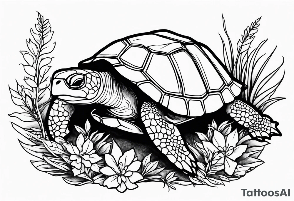 Turtle sitting on a weed plant tattoo idea