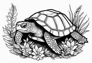 Turtle sitting on a weed plant tattoo idea