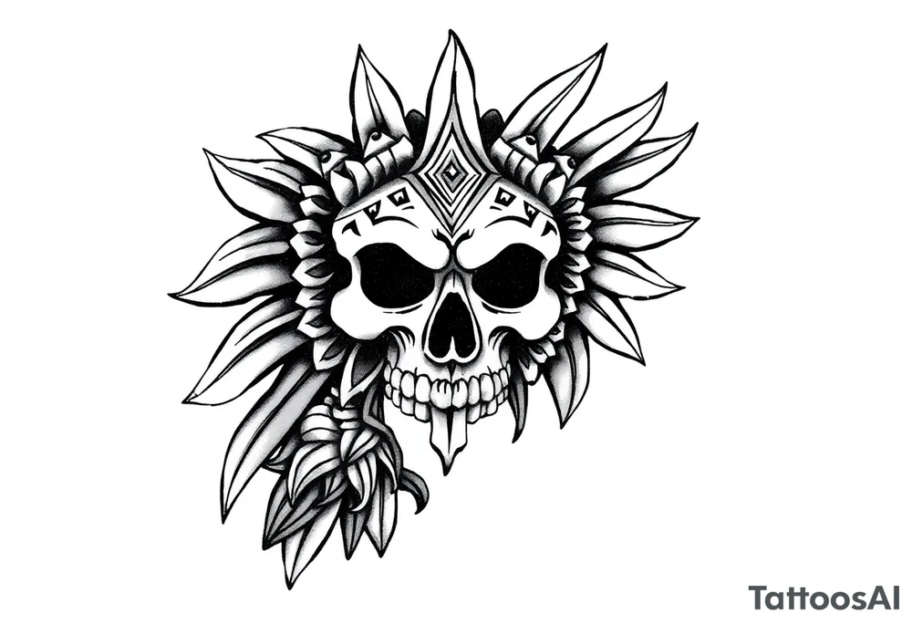 Create a mexican Aztec tattoo meant for the inner bicep, with the main theme of life and death but make sure to make it subtle as this theme should not be the main focus of the tattoo the mexican Aztec part is the main thing tattoo idea