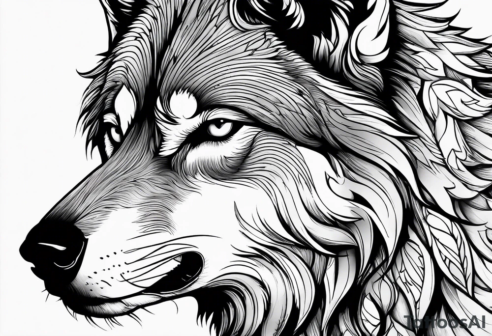 picture of a wolf with the letter S and p around it tattoo idea