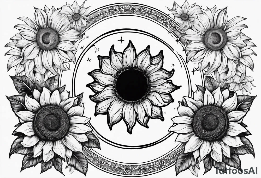 Zodiac sign Cancer, moon, sunflower, flowers, fairy, love, kind, fierce, sun, caring, tattoo idea