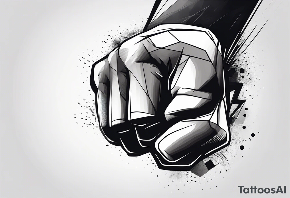 A clenched fist on the back using negative space techniques tattoo idea