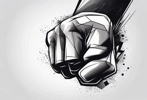 A clenched fist on the back using negative space techniques tattoo idea