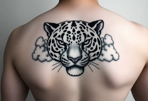 Jaguar face made of puffy cumulus clouds. tattoo idea