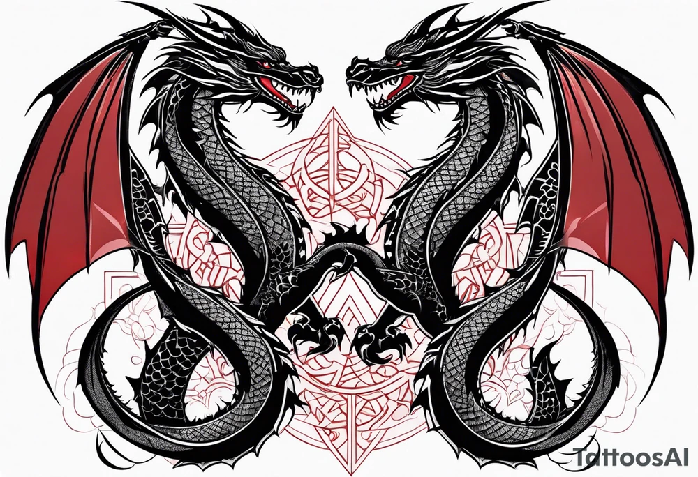 Red and black dragons tattoo idea