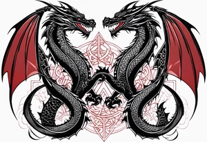 Red and black dragons tattoo idea