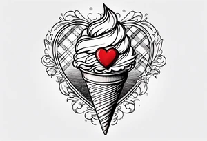 small ice cream cone with small red heart on it somewhere while representing Scotland tattoo idea