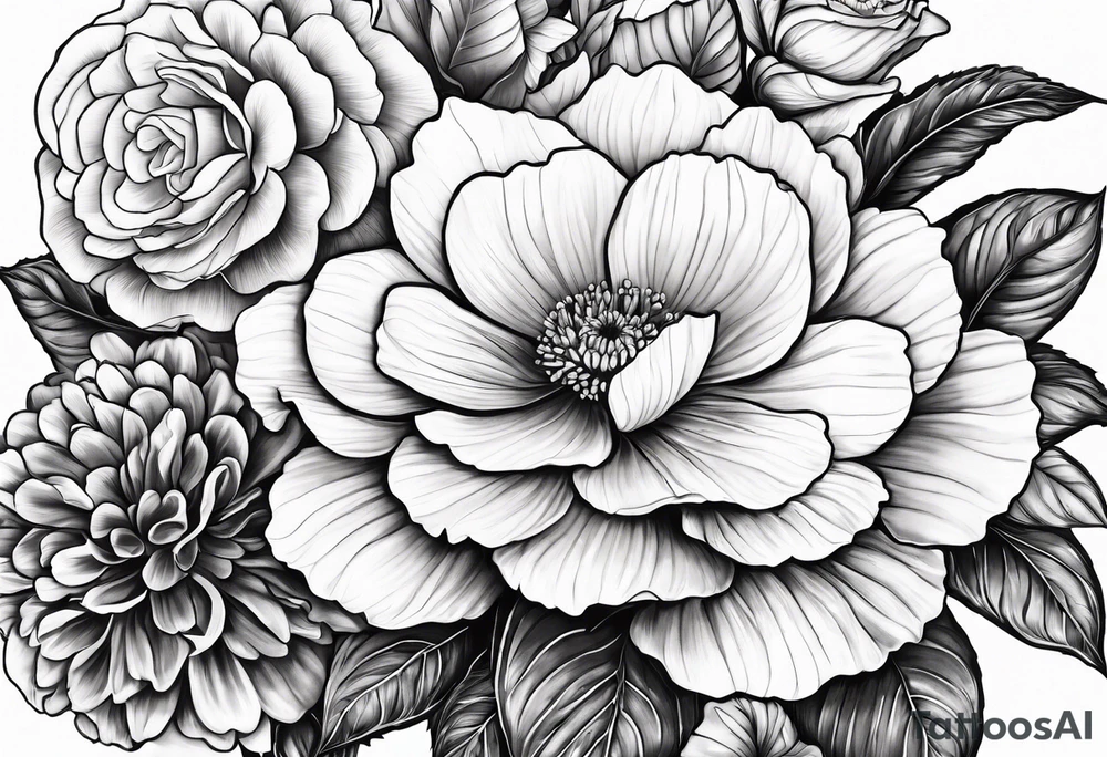 Begonia flower, hydrangeas, marigolds, gerber daisies, rose, lily tattoo idea