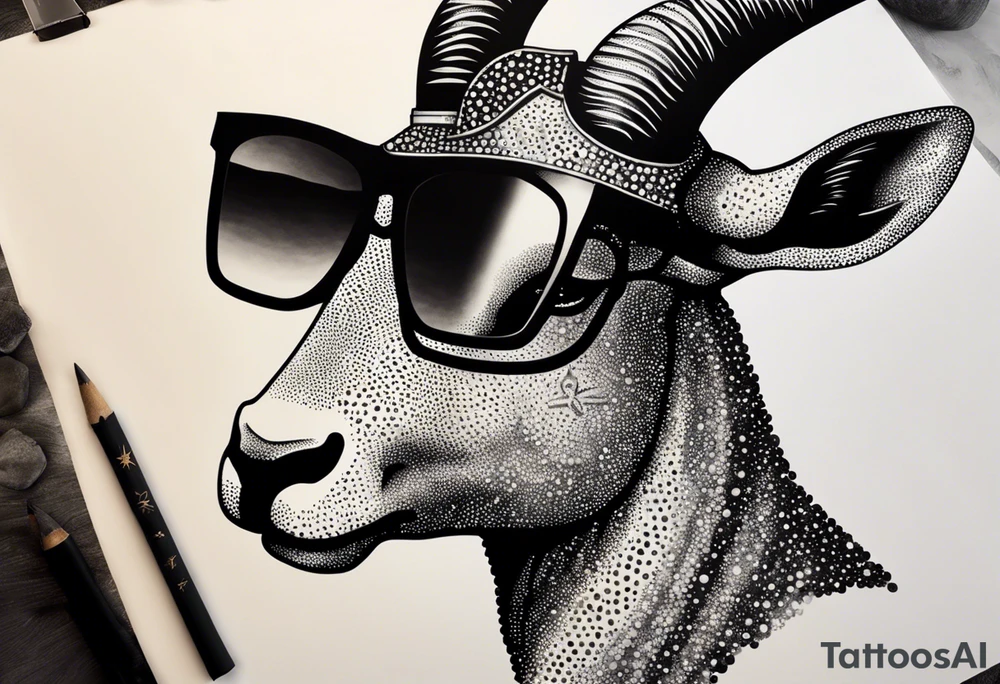 capricorn with sunglasses and gun tattoo idea