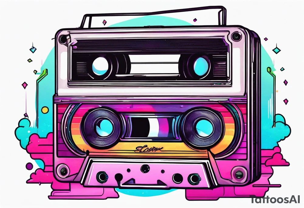 A synthwave scene with a casette tattoo idea