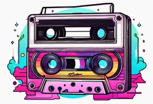 A synthwave scene with a casette tattoo idea