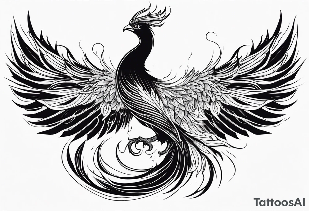 Powerful phoenix rising from the ashes of hell being its past of sin and addiction, being reborn. tattoo idea