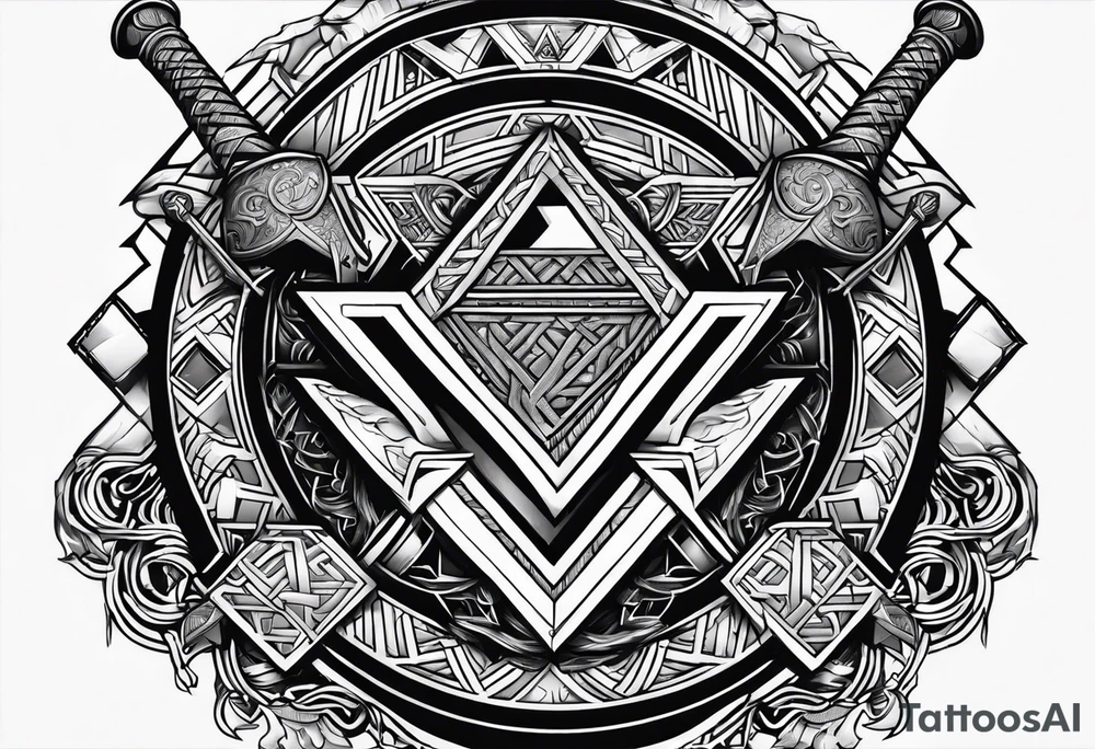 Valhalla sword shield axe Valknut tattoo idea