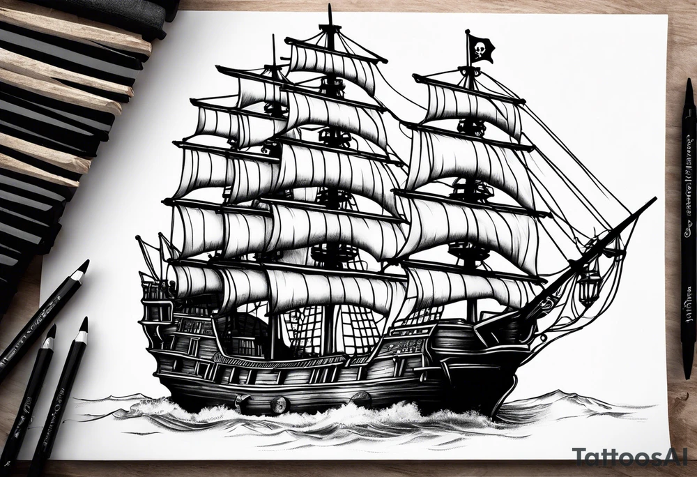 Black pearl pirate ship tattoo idea