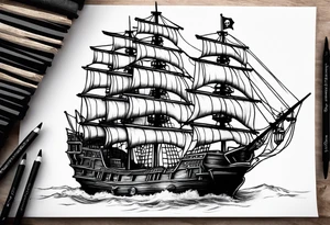 Black pearl pirate ship tattoo idea