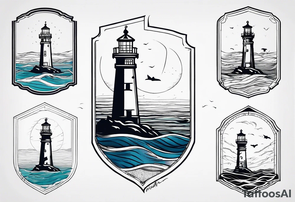 farol no oceano em mar agitado emodulrado tattoo idea