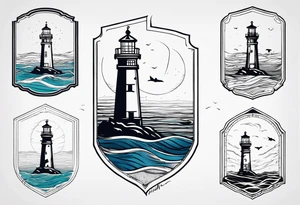 farol no oceano em mar agitado emodulrado tattoo idea