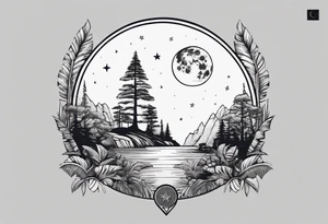 simple jungle, rocket, moon tattoo idea