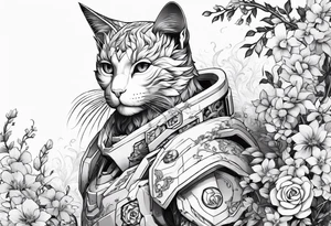 gundam cat covered in flowery vines, forearm tattoo tattoo idea