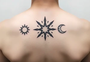 Cute sun, star and moon with three images and each one can be filled in black by three sisters tattoo idea