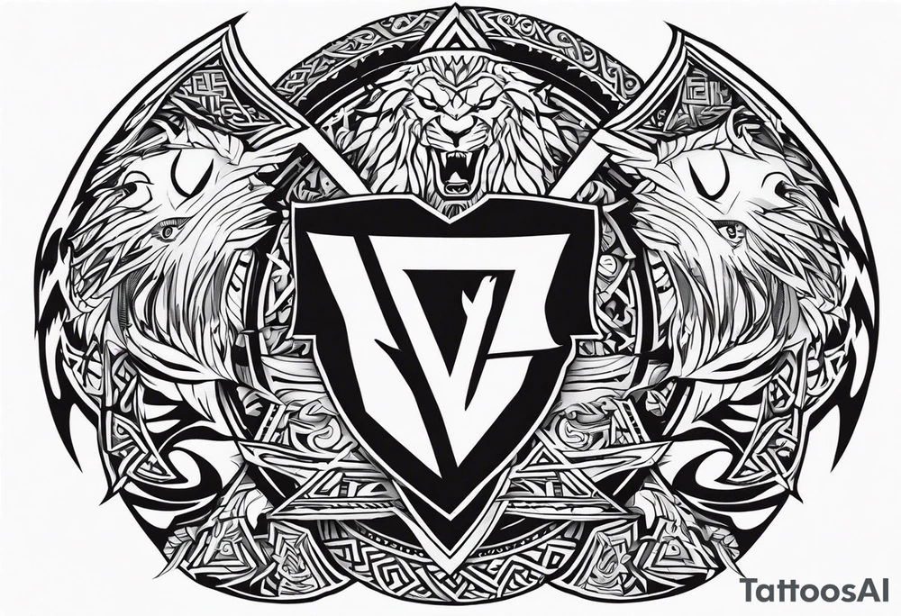 Valhalla sword shield dragon axe Valknut tribal lion tattoo idea