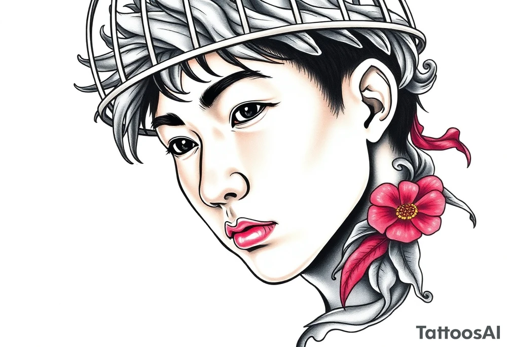 Handsome Asian young guy in a cage tattoo idea