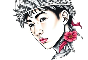 Handsome Asian young guy in a cage tattoo idea