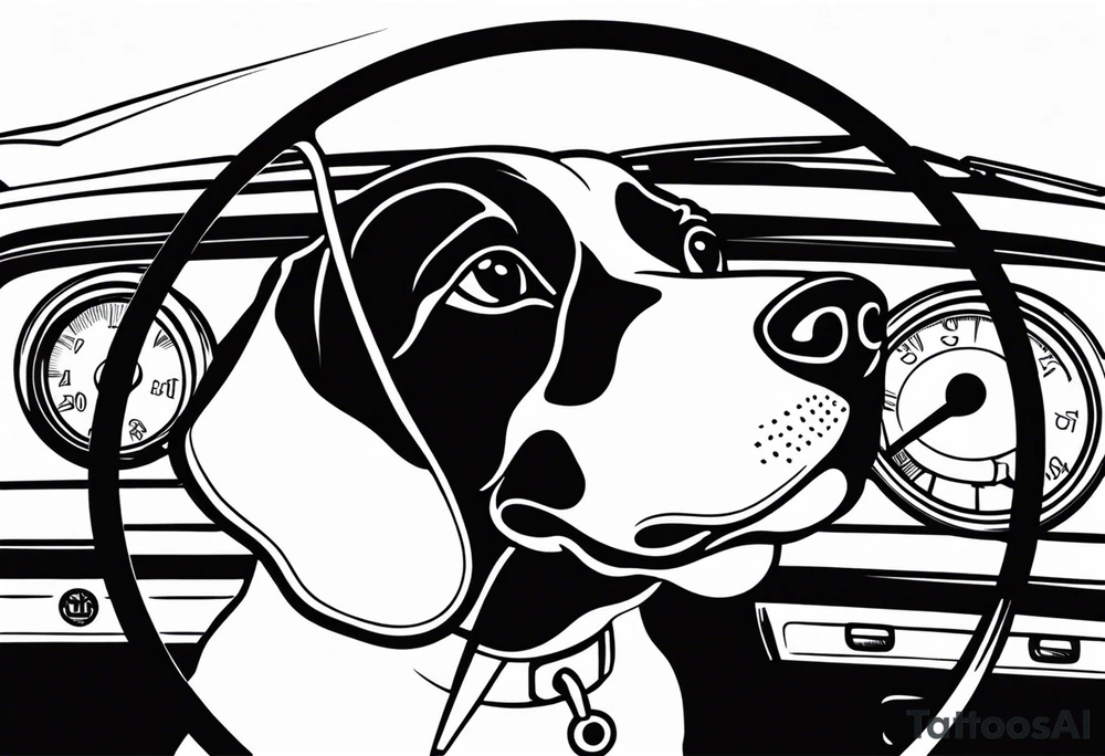 a beagle on top of a car steering wheel tattoo idea