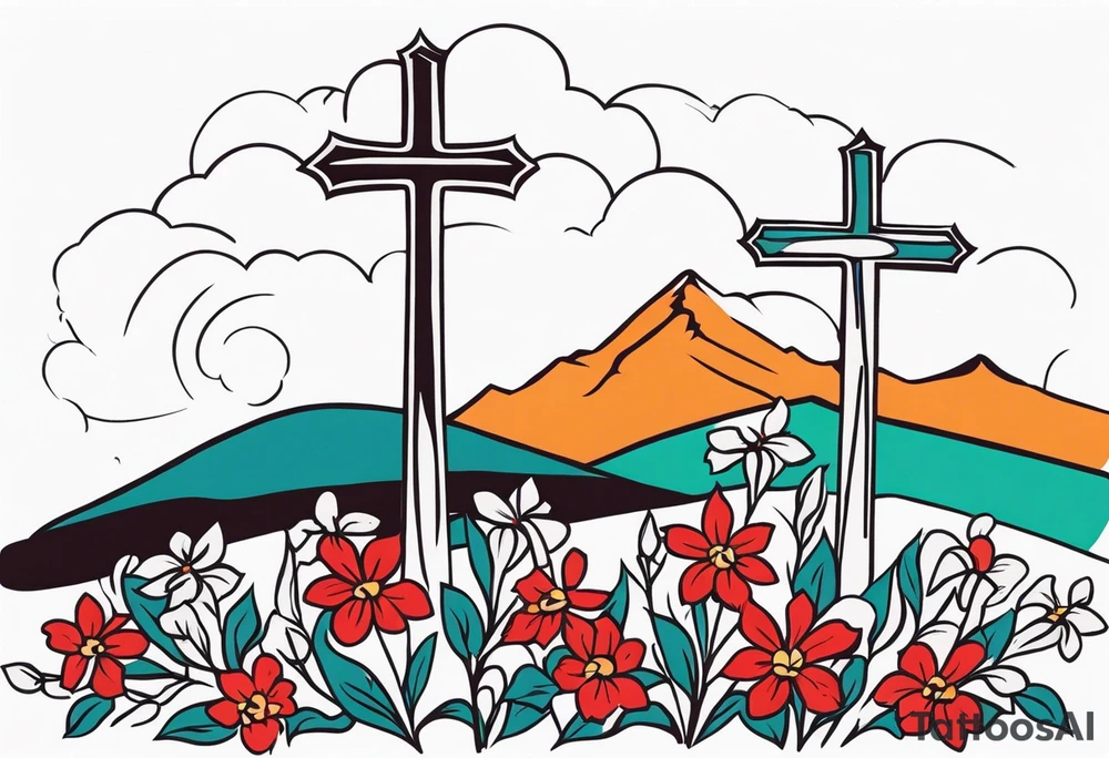 three crosses on hill


vintage flowers
old school vintage simple traditional design 



bold color simple tattoo idea