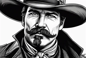 Wyatt Earp with hat and large handlebar mustache tattoo idea