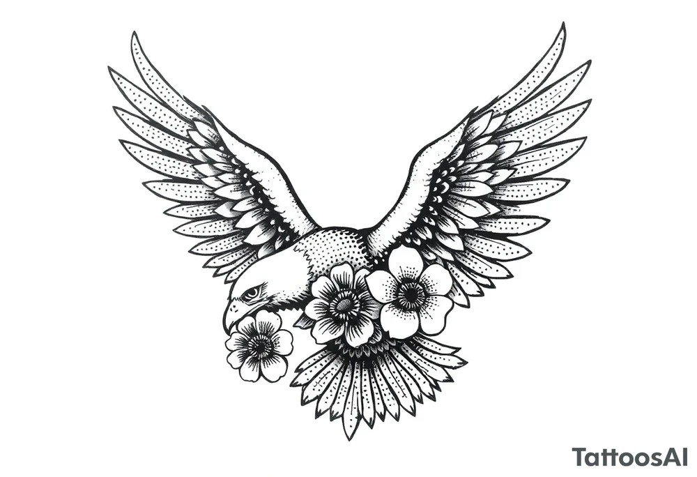 eagle with flowers wings not open tattoo idea