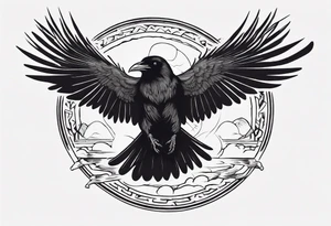 Cunning Raven flying towards Sun. tattoo idea