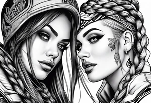 Bikergirl with dutch braids tattoo idea