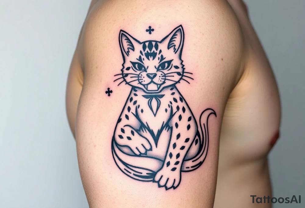 Neko with love, courage, free spirit and prosperity tattoo idea