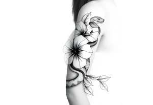 Snake with hibiscus flower tattoo idea