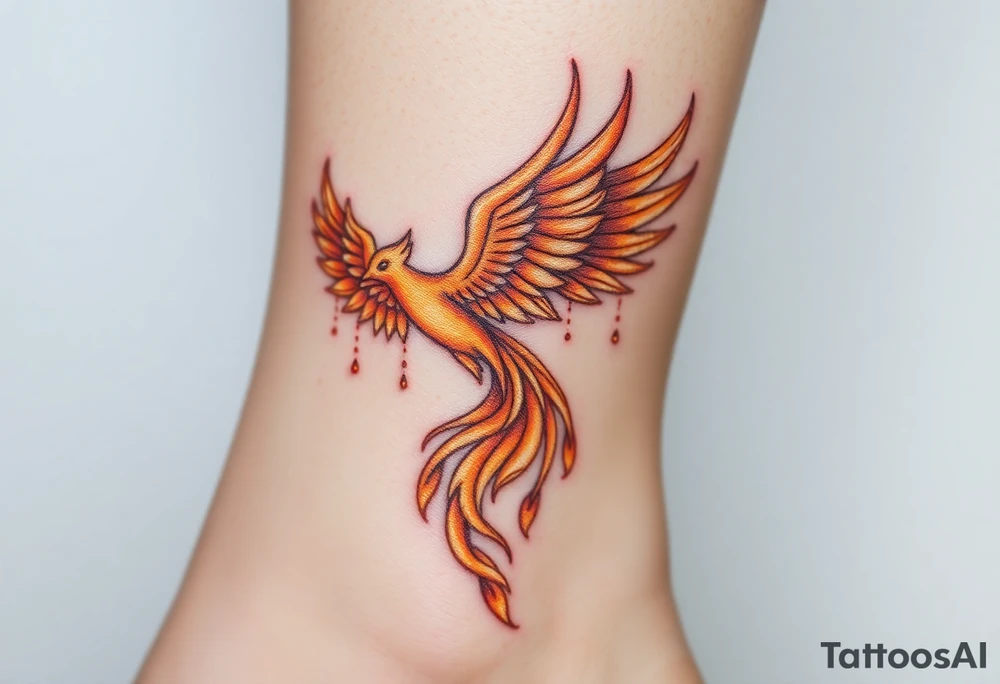 magnificent phoenix rising from golden flames with trailing embers tattoo idea