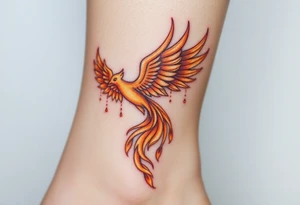 magnificent phoenix rising from golden flames with trailing embers tattoo idea
