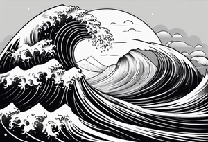 Simple ocean wave inside of a diamond with sun inside as well tattoo idea