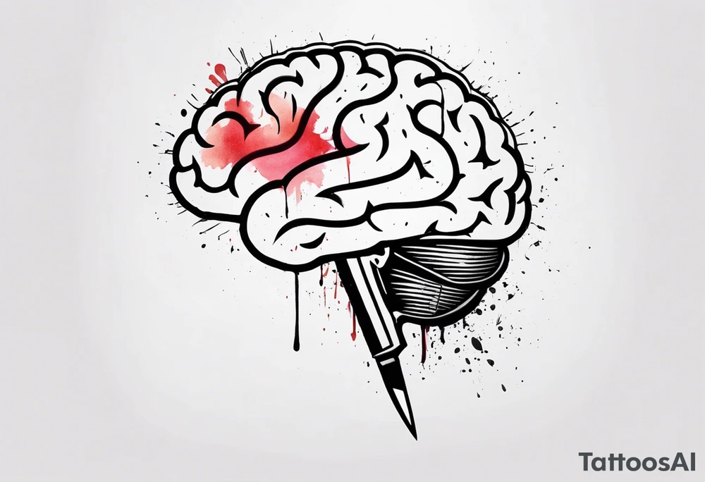 a knife through a brain, discipline words tattoo idea