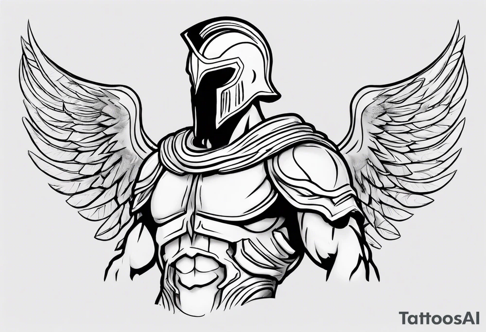 ultra-fine line linework vector of a spartan with wings tattoo idea