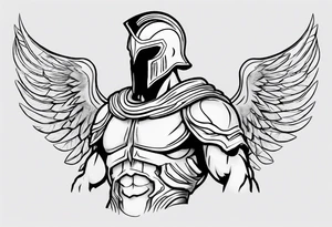 ultra-fine line linework vector of a spartan with wings tattoo idea