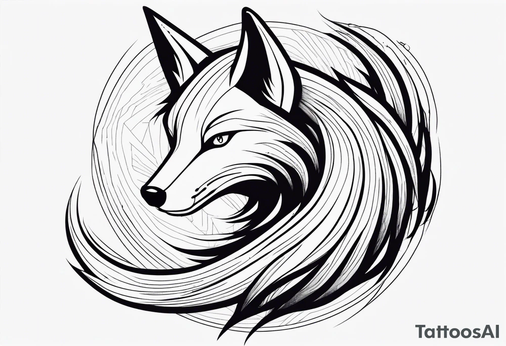 Nine tailed fox facing forward, minimalistic design tattoo idea