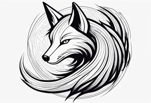 Nine tailed fox facing forward, minimalistic design tattoo idea