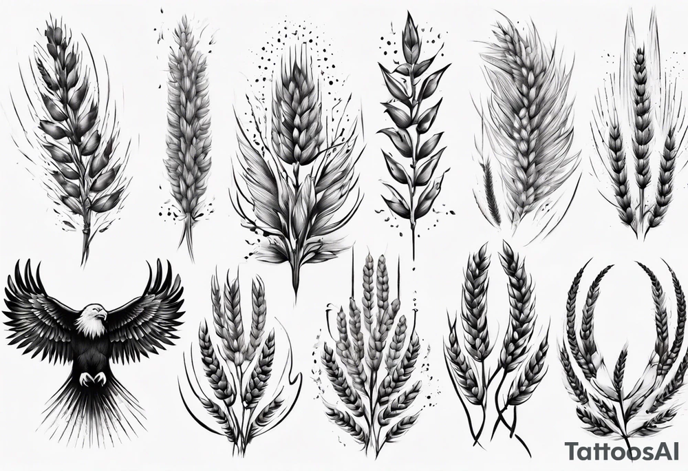 mountains wheat eagle tattoo idea