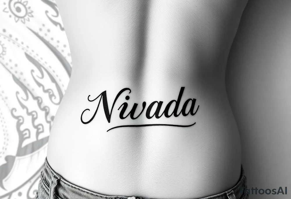 a woman's waist with the word "Nwada" written on her waist make her sit on the bed make it more sexy and make it more realistic tattoo idea