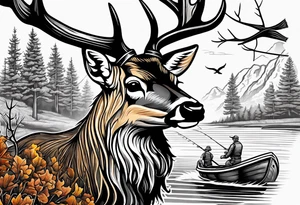 Deer, fishing, morel mushroom, crossbow, rifle & out door scenery tattoo idea