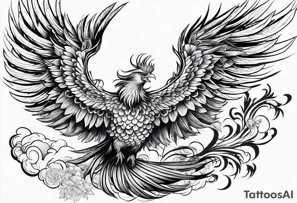 traditional Japanese phoenix no background tattoo idea