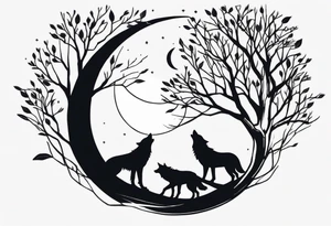 tree of life with wolves and moon tattoo idea